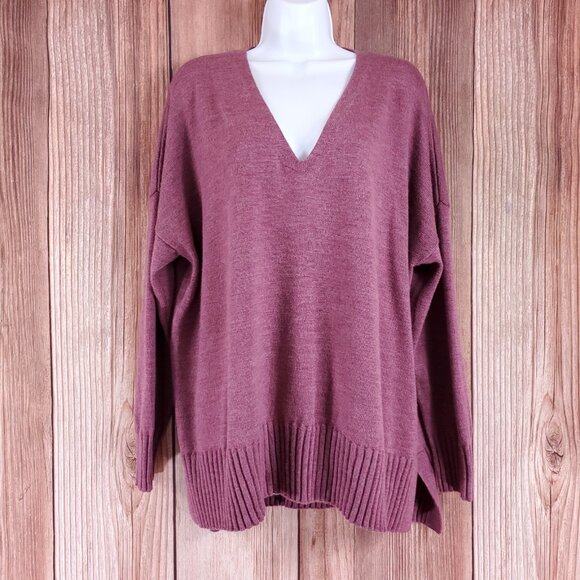 Eileen Fisher Womens XL Extra Fine Merino Wool V-Neck Box Top Sweater Purple - Picture 1 of 12